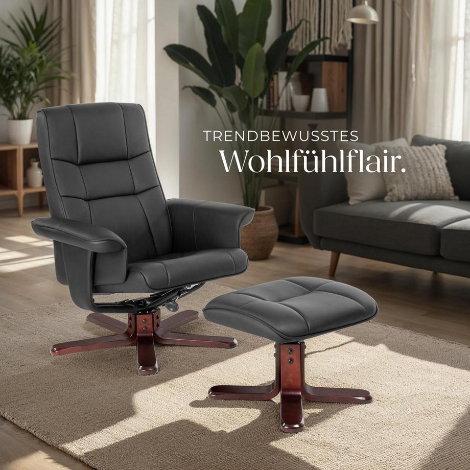 Tectake Fernsehsessel  mit Hocker neigbare Rückenlehne  