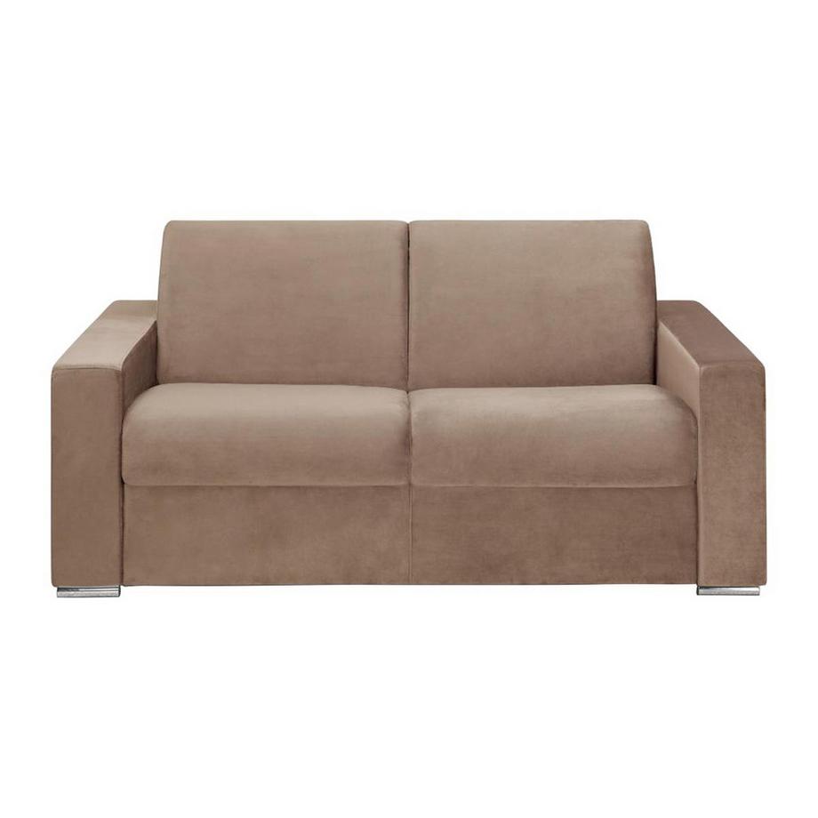 Vente-unique Canapé 2 places convertible express en velours beige - Couchage lattes larges 120 cm - Matelas 18 cm avec mémoire de forme CALITO  