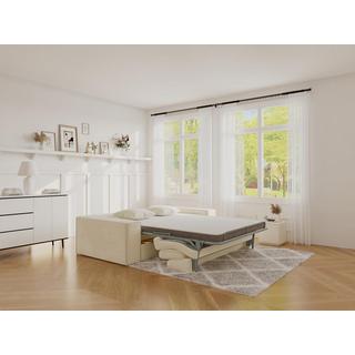 Vente-unique Divano letto 3 posti a ribalta in Velluto a coste Beige Letto 140 cm Materasso 14 cm con memory foam - AMELIA  