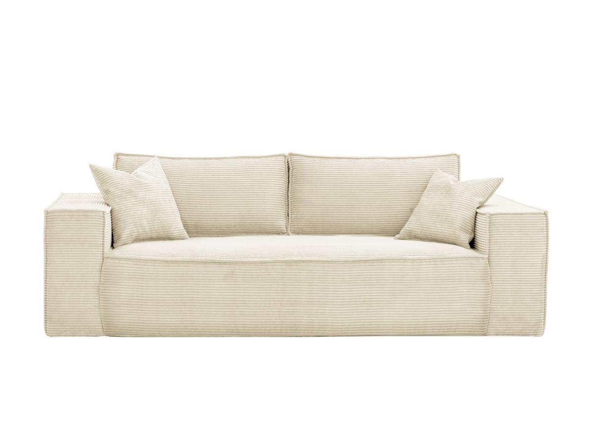 Vente-unique Sofa 3-Sitzer mit Matratze - Cord - Beige - Liegefläche 140 cm - Matratze 14 cm mit Memory Schaum - AMELIA  