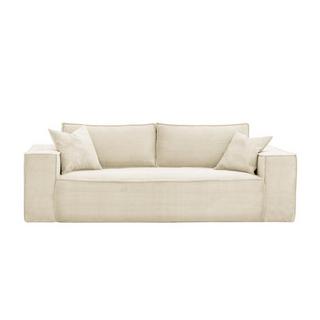 Vente-unique Divano letto 3 posti a ribalta in Velluto a coste Beige Letto 140 cm Materasso 14 cm con memory foam - AMELIA  