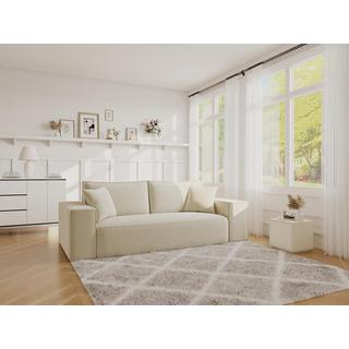 Vente-unique Divano letto 3 posti a ribalta in Velluto a coste Beige Letto 140 cm Materasso 14 cm con memory foam - AMELIA  