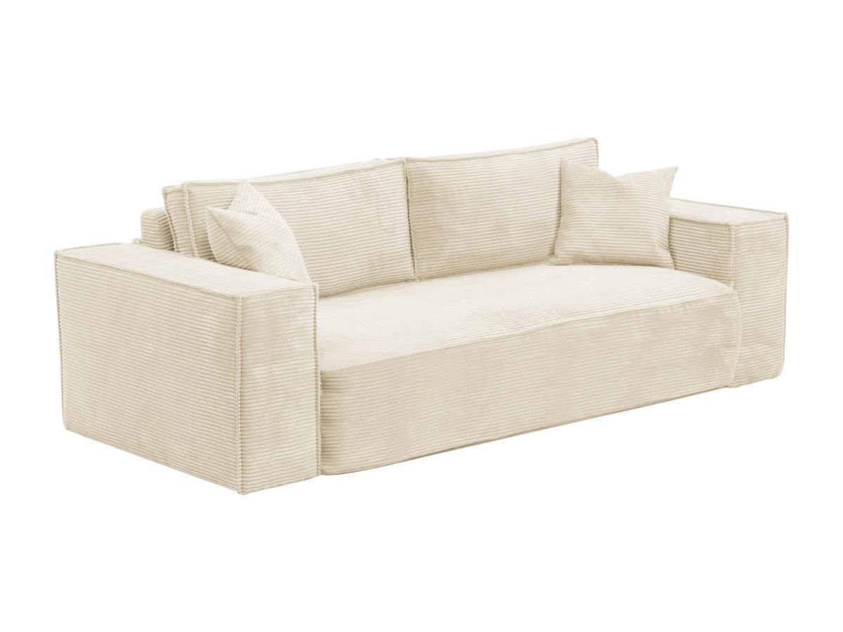 Vente-unique Divano letto 3 posti a ribalta in Velluto a coste Beige Letto 140 cm Materasso 14 cm con memory foam - AMELIA  