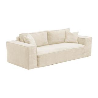 Vente-unique Divano letto 3 posti a ribalta in Velluto a coste Beige Letto 140 cm Materasso 14 cm con memory foam - AMELIA  