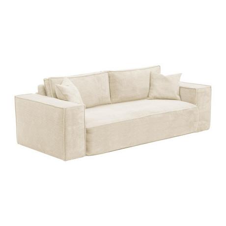 Vente-unique Divano letto 3 posti a ribalta in Velluto a coste Beige Letto 140 cm Materasso 14 cm con memory foam - AMELIA  