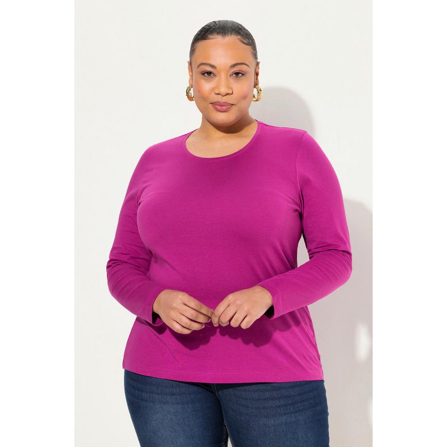 Ulla Popken T-shirt Slim Manches Longues Col Rond  