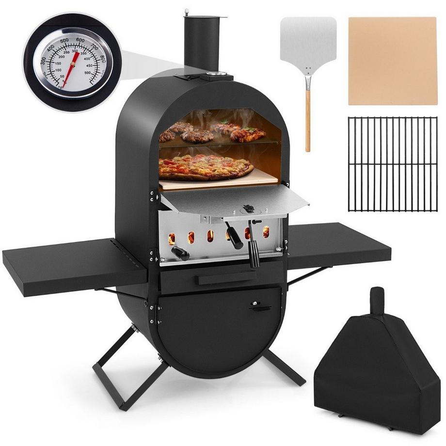 Northix Pizzaofen Outdoor Pizzaofen mit Seitenablagen Grillrost aus Edelstahl Pizzaschaufel für Garten  
