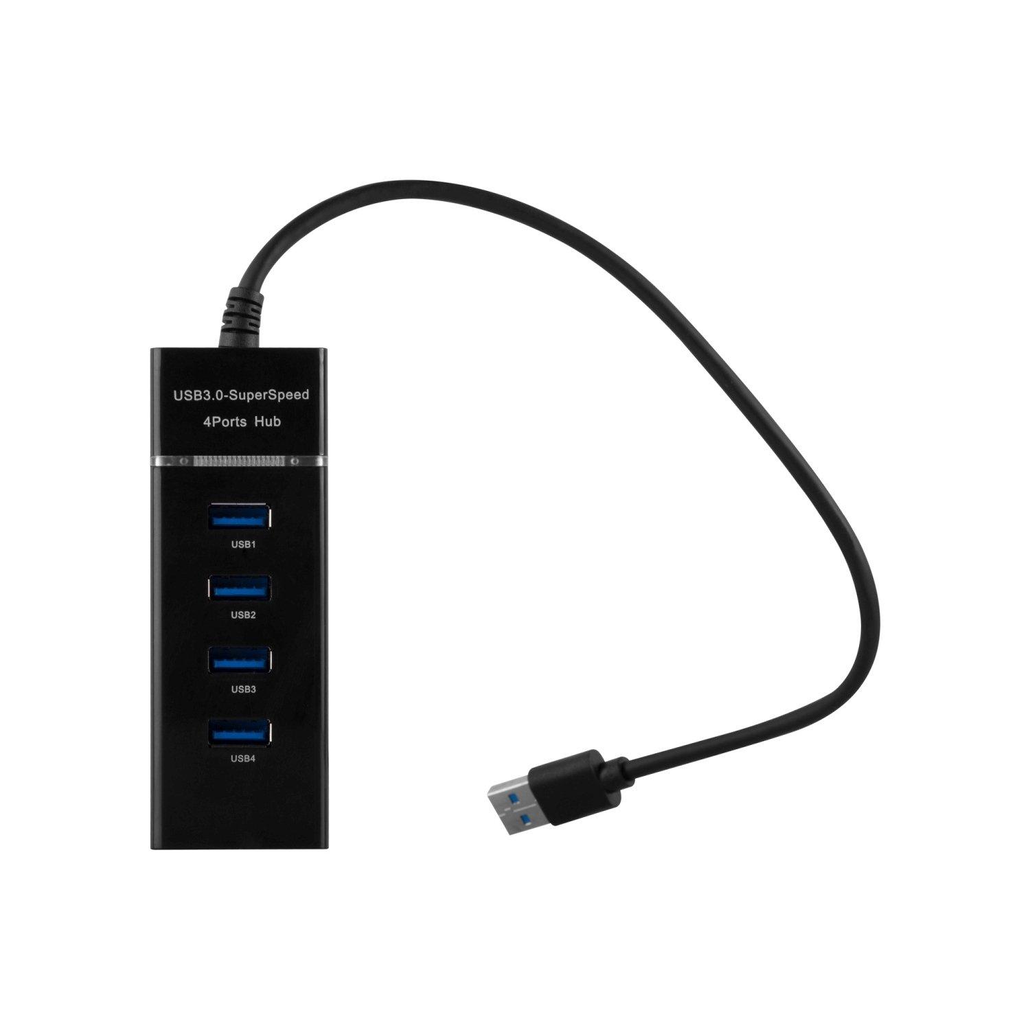 Cadorabo  4-Port USB 3.0 Multischnittstelle USB Hub Plug & Play mit USB Stecker, Buchse und Power Supply für Geräte mit USB Ladeanschluss - Adapter Port Schnittstelle Anschluss SCHWARZ 