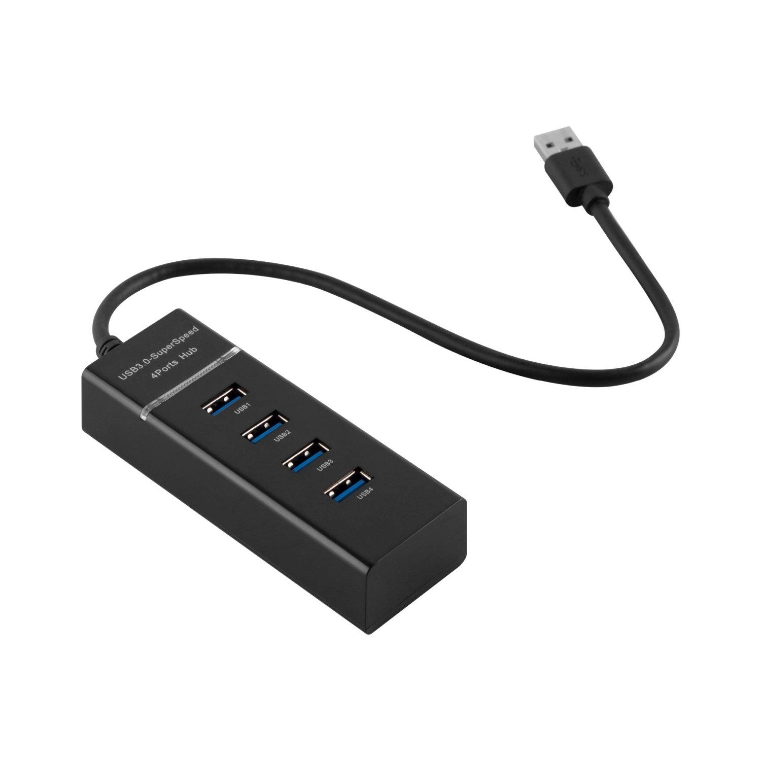 Cadorabo  4-Port USB 3.0 Multischnittstelle USB Hub Plug & Play mit USB Stecker, Buchse und Power Supply für Geräte mit USB Ladeanschluss - Adapter Port Schnittstelle Anschluss SCHWARZ 
