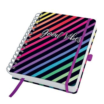 Carnet de notes à spirale Jolie - Dark Rainbow Vibes - réglure dot (pointillés) - 120 g/m² - environ A5 - noir,  - hardcover - certification FSC