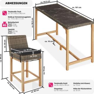 Tectake Rattan Bartisch Lovas mit 4 Stühlen Latina  