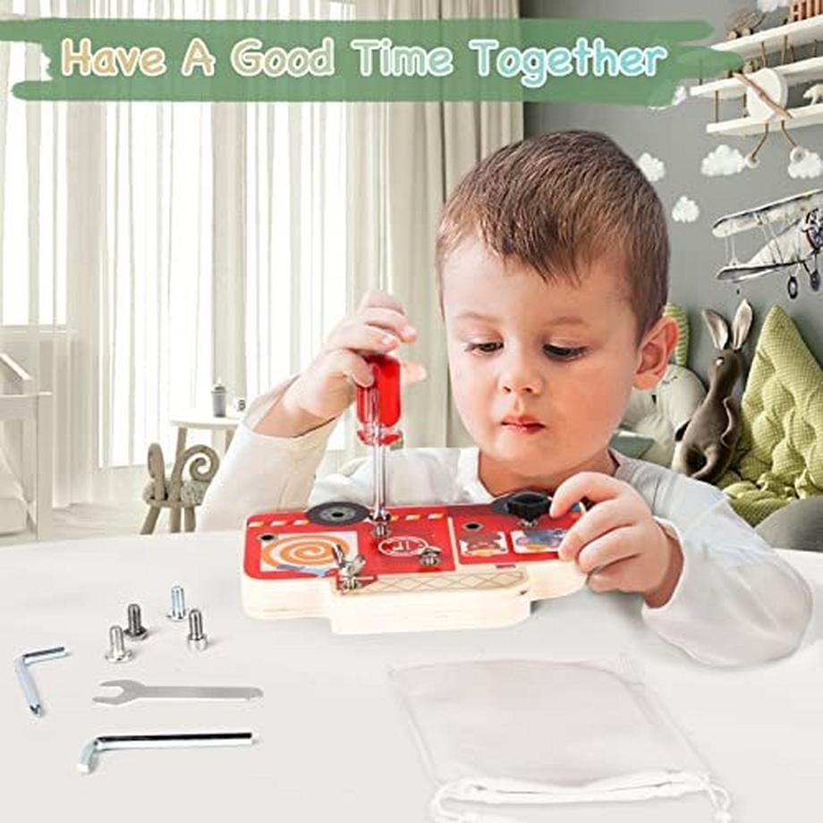 Activity-board  Tournevis jouet en bois avec sac de rangement, jouet de motricité 