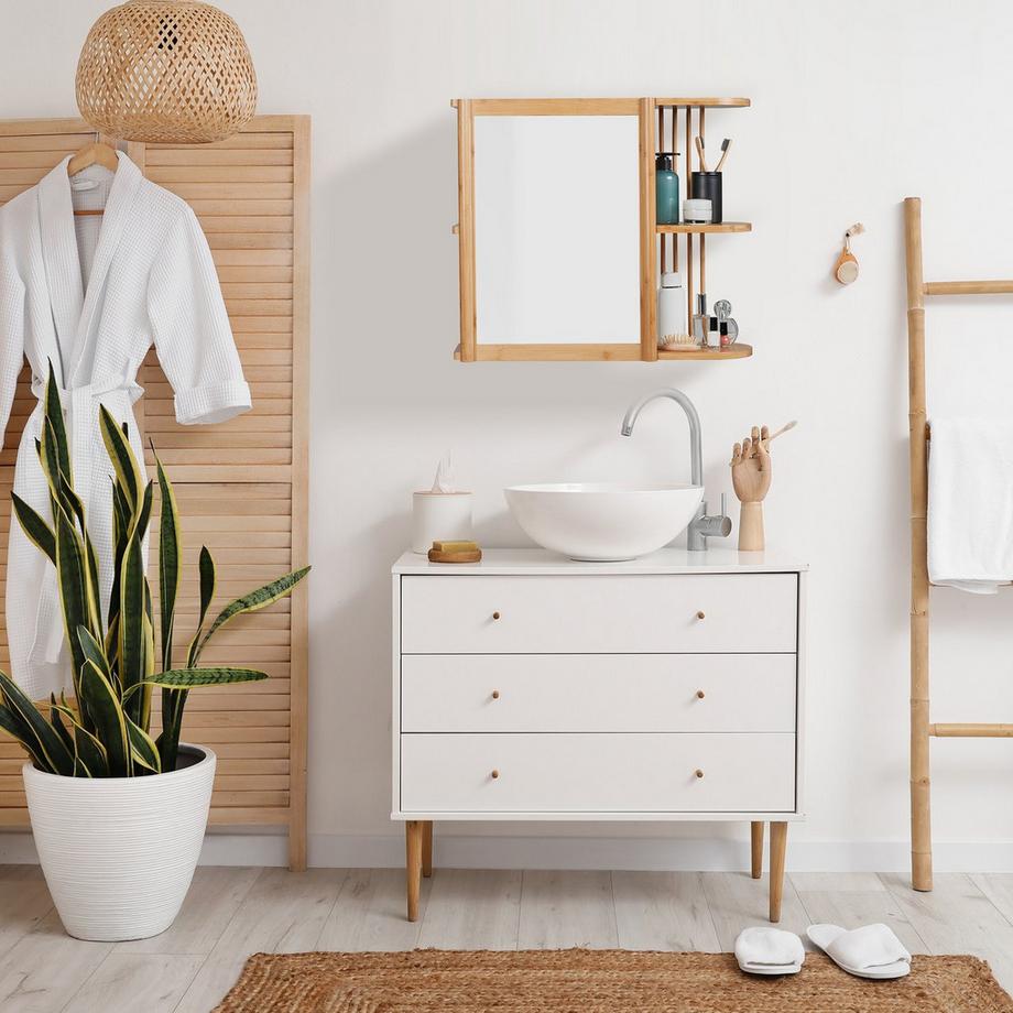 B2X Bambus-Wandregal mit Spiegel  