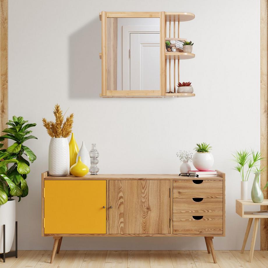 B2X Bambus-Wandregal mit Spiegel  