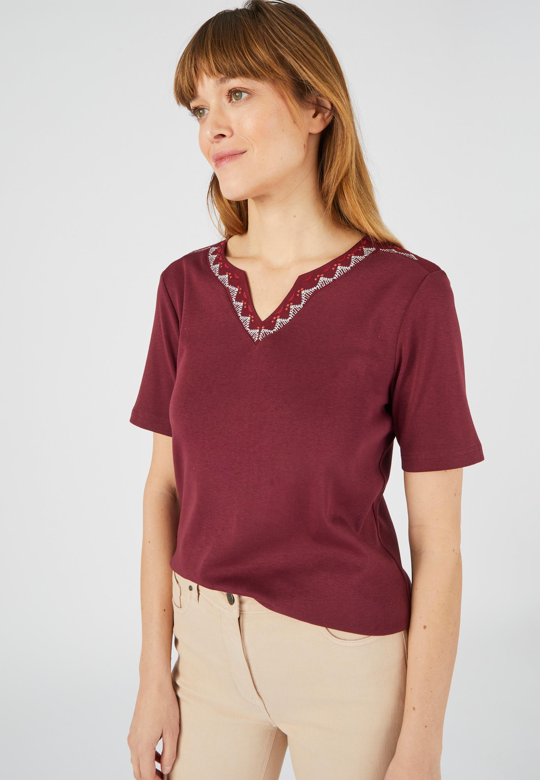 Image of Besticktes T-shirt Aus Reiner Bio-baumwolle. Damen Rot 34/36
