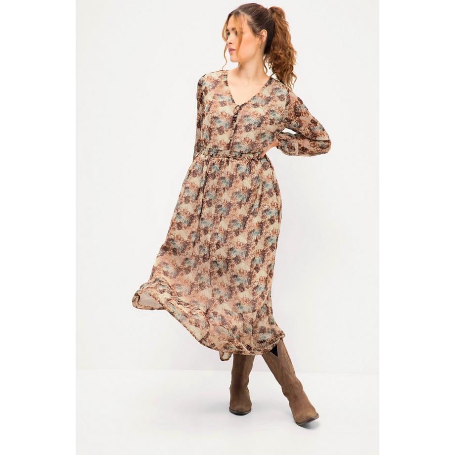 Studio Untold Maxikleid A-Linie Schuppen Print V-Ausschnitt Langarm  