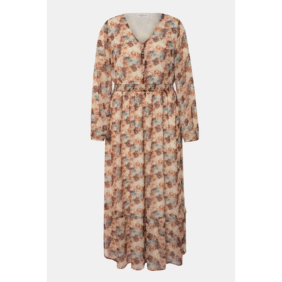 Studio Untold Maxikleid A-Linie Schuppen Print V-Ausschnitt Langarm  