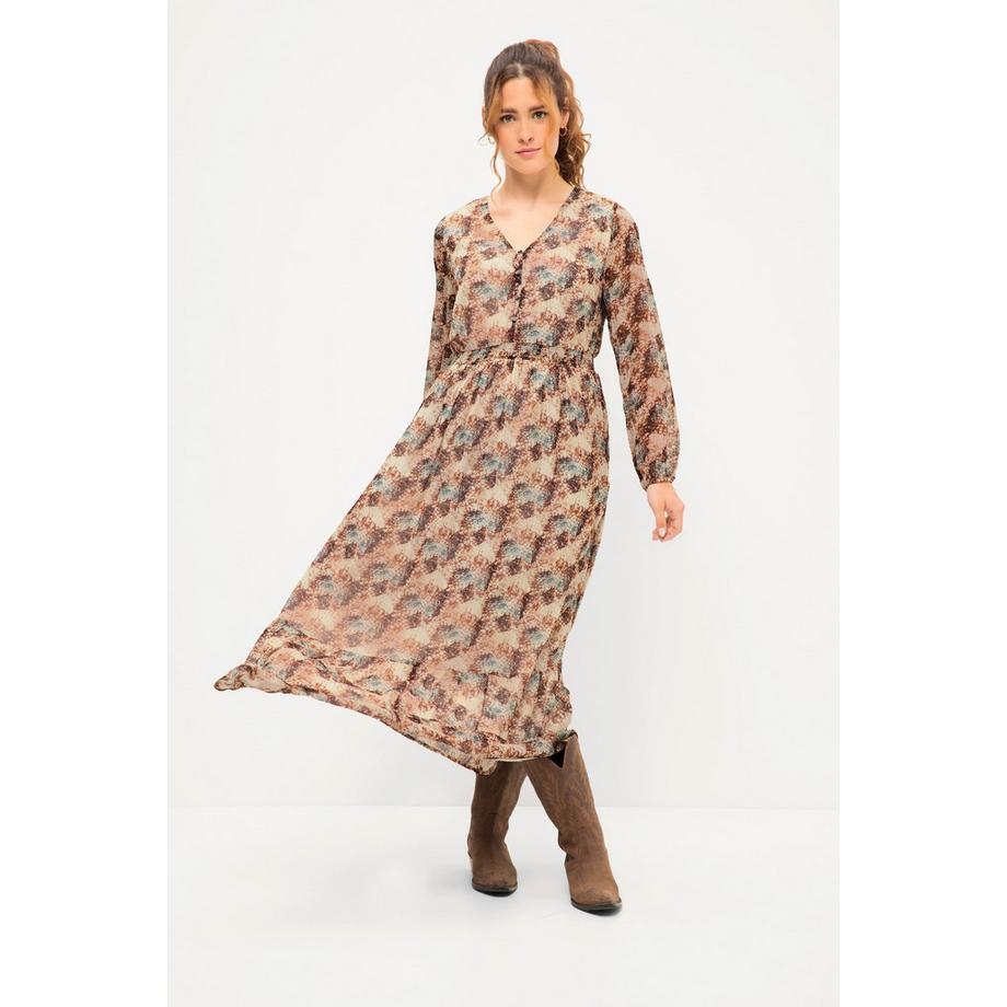 Studio Untold Maxikleid A-Linie Schuppen Print V-Ausschnitt Langarm  