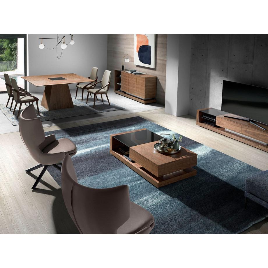 ANGEL CERDA Credenza noce, acciaio spazzolato e piano in vetro nero  