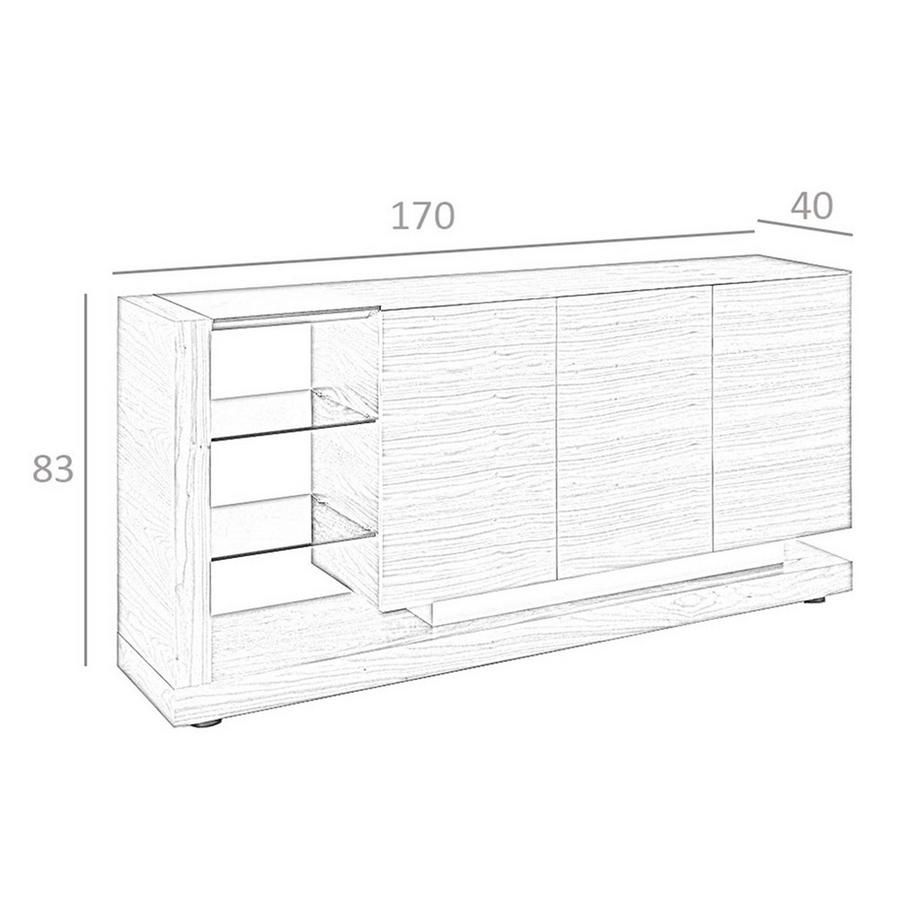 ANGEL CERDA Credenza noce, acciaio spazzolato e piano in vetro nero  