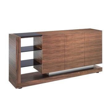 Credenza in legno di noce e vetro colorato nero