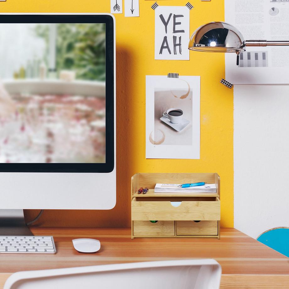 B2X Rangement de bureau avec tiroirs en bambou  