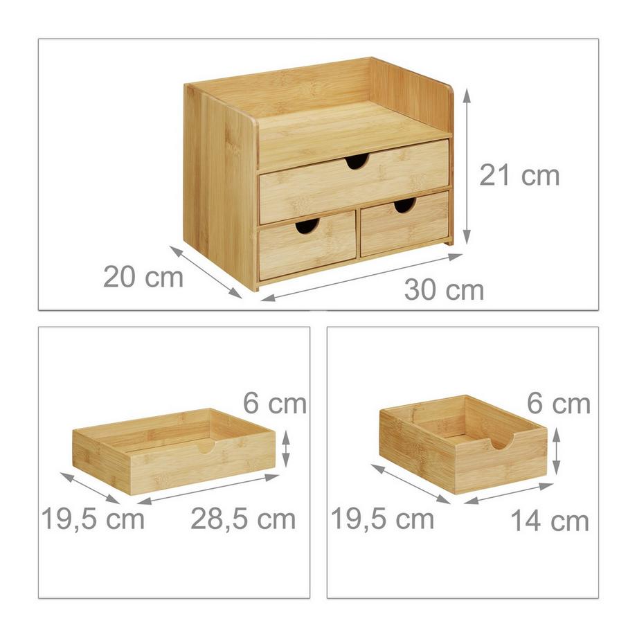 B2X Rangement de bureau avec tiroirs en bambou  
