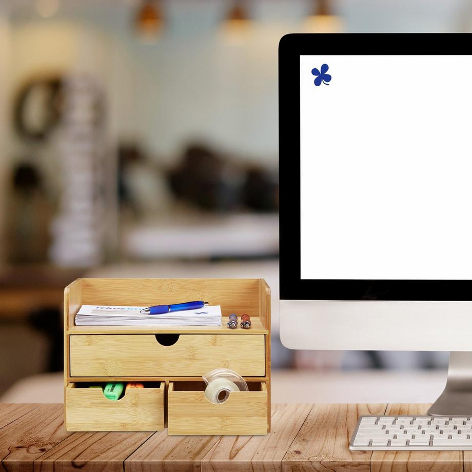 B2X Rangement de bureau avec tiroirs en bambou  