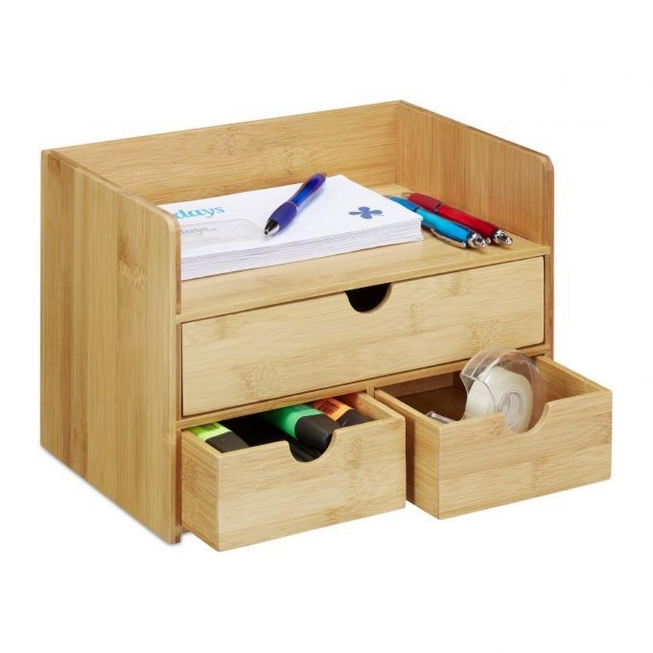 B2X Rangement de bureau avec tiroirs en bambou  