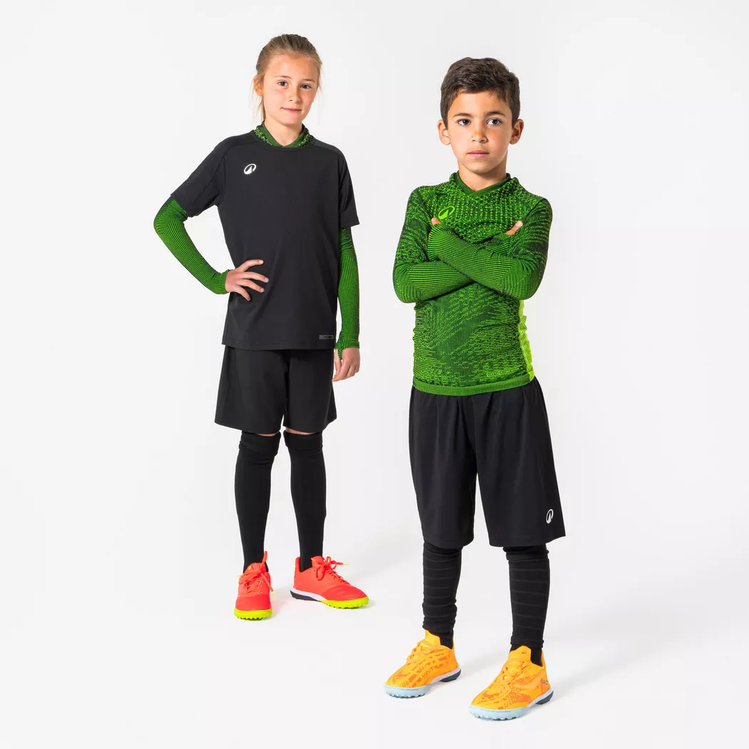 KIPSTA - Thermisches Fussball-Unterziehshirt Keepdry, Kinder, warm, Grün, 7-8A, Schwarz
