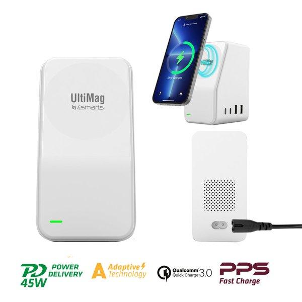 4smarts  5in1 Ultimag Desktower Charger Smartphone Bianco USB Carica wireless Ricarica rapida Interno 