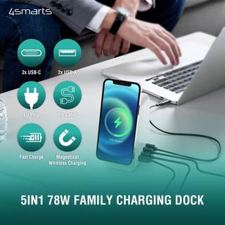 4smarts  5in1 Ultimag Desktower Charger Smartphone Bianco USB Carica wireless Ricarica rapida Interno 