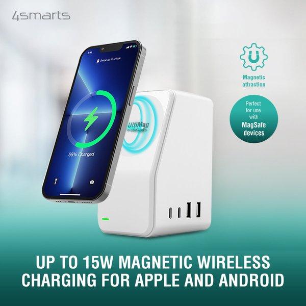 4smarts  5in1 Ultimag Desktower Charger Smartphone Bianco USB Carica wireless Ricarica rapida Interno 