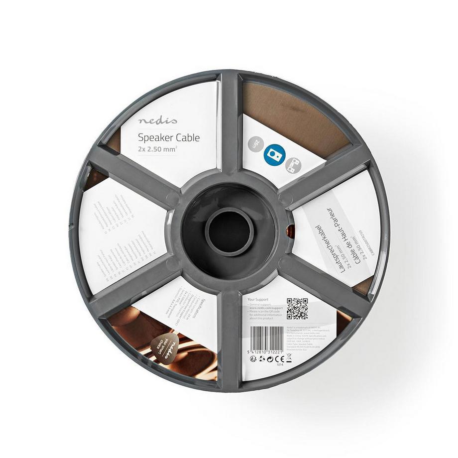 Nedis  Câble de raccordement | 2x 2.50 mm² | Câble de raccordement | 25.0 m | Rond | PVC | Transparent | Enrouleur 