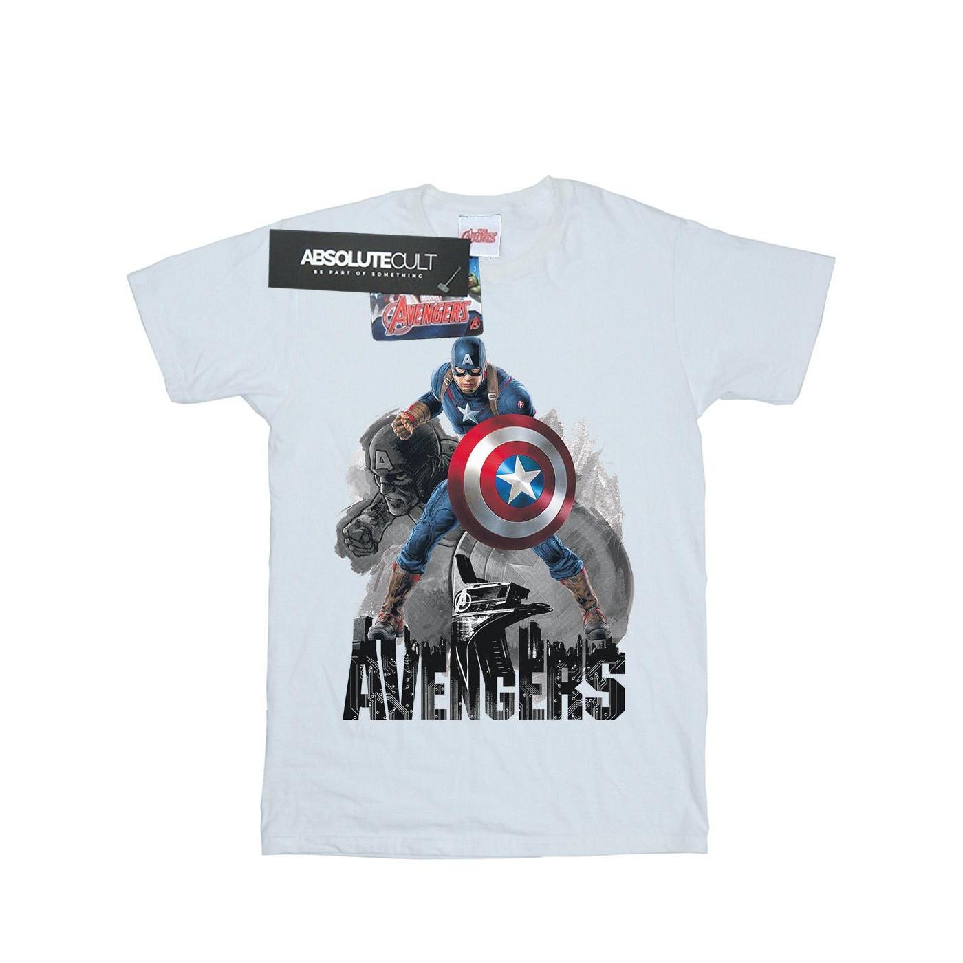 Image of Captain America Action Pose Tshirt Damen Weiss 3XL