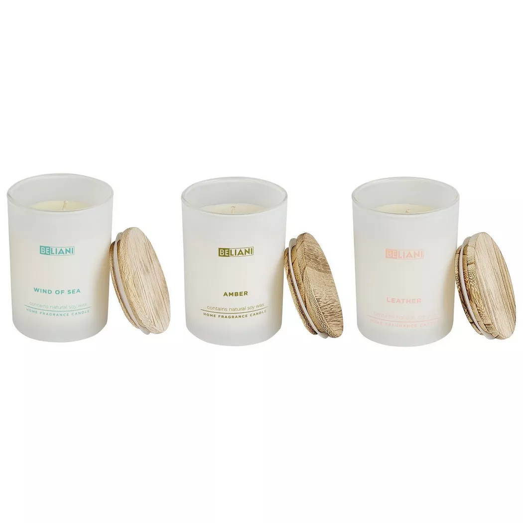 Beliani - Duftkerzen 3er Set aus Sojawachs SIMPLICITY, One Size, Weiss Bunt
