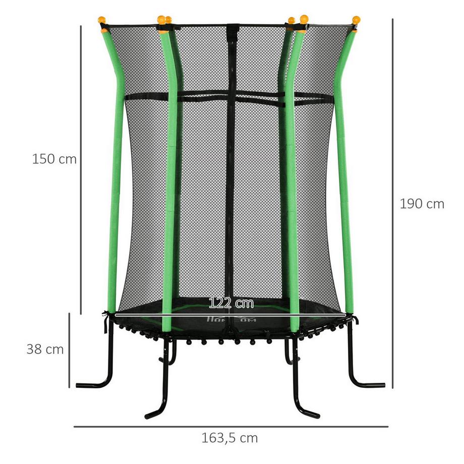 Northio Trampoline pour enfants Ø163,5 cm, trampoline d'intérieur avec filet de sécurité recouvert de corde en caoutchouc, trampoline pour enfants jusqu'à 50 kg, pour enfants de 3 à 10 ans vert  