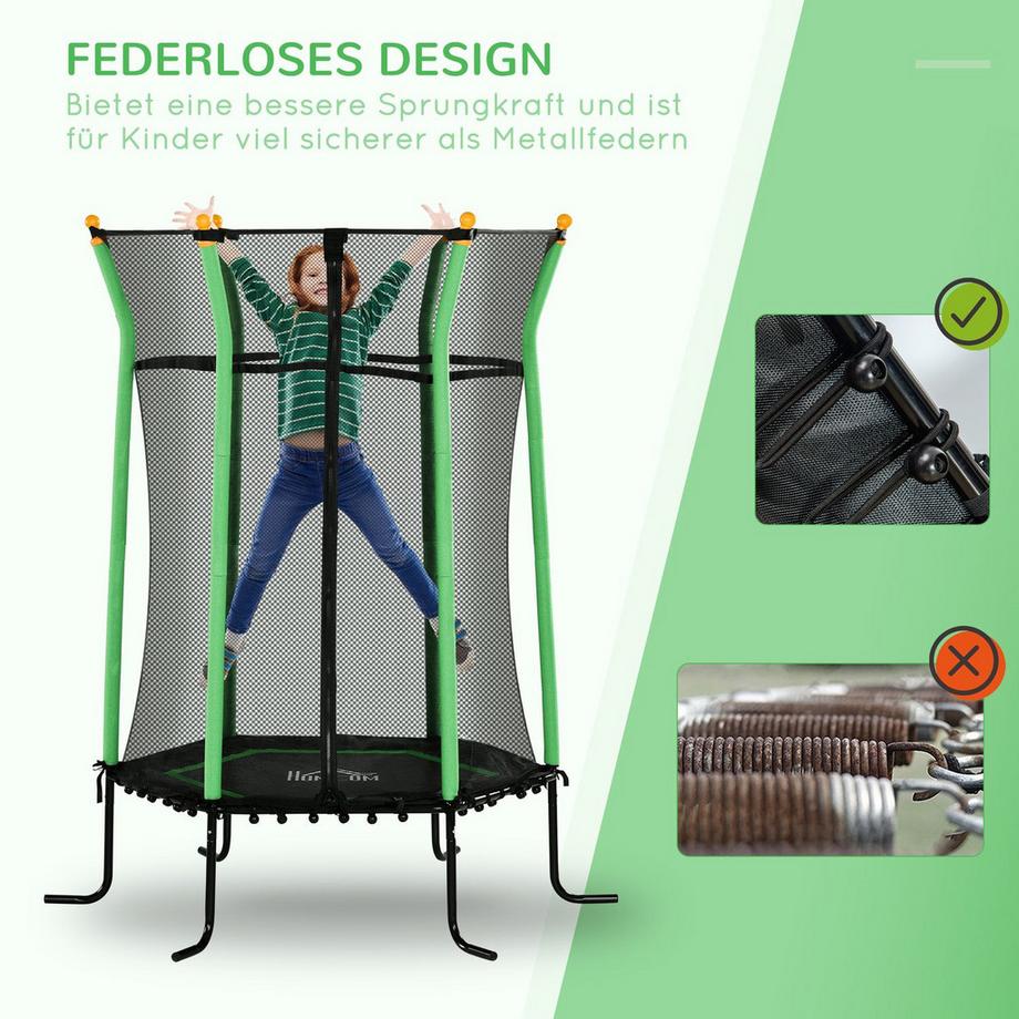 Northio Trampoline pour enfants Ø163,5 cm, trampoline d'intérieur avec filet de sécurité recouvert de corde en caoutchouc, trampoline pour enfants jusqu'à 50 kg, pour enfants de 3 à 10 ans vert  
