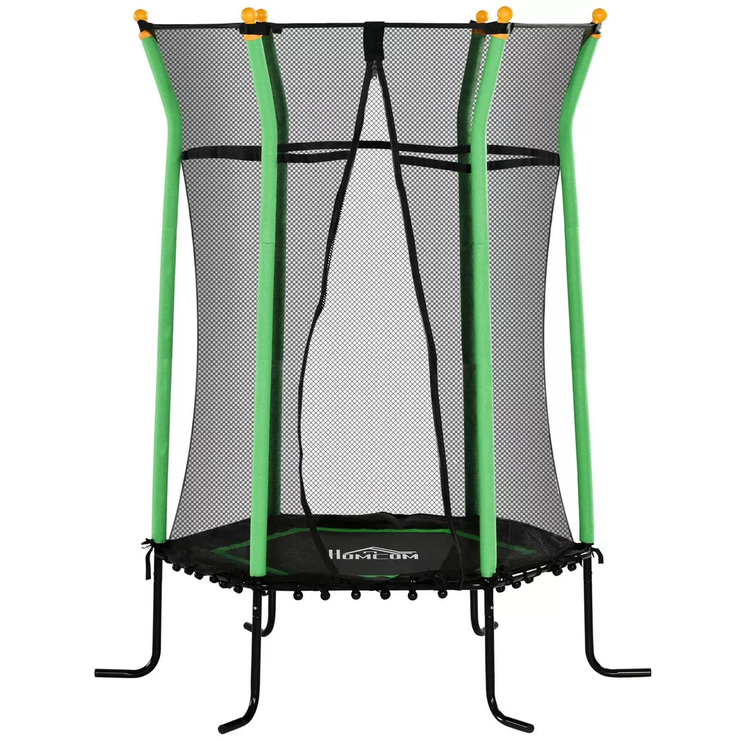 Northio - Trampolino per bambini Ø163,5 cm, trampolino per interni con rete di sicurezza, copertura del bordo in corda di gomma, trampolino per bambini fino a 50 kg, per bambini 3-10 anni verde, 195 cm
