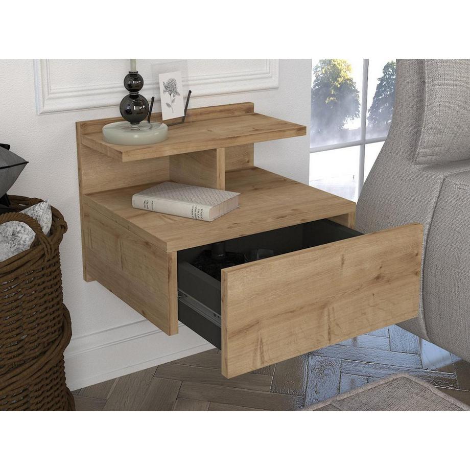 Vente-unique Comodino sospeso 1 cassetto Naturale - Lotto di 2 - AZELNO  