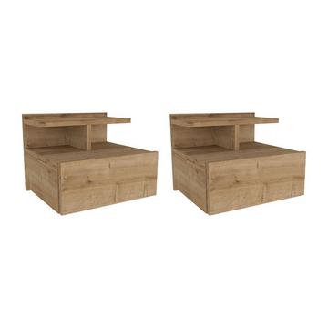 Lot de 2 tables de chevet suspendues - 1 tiroir - Coloris : Naturel - AZELNO