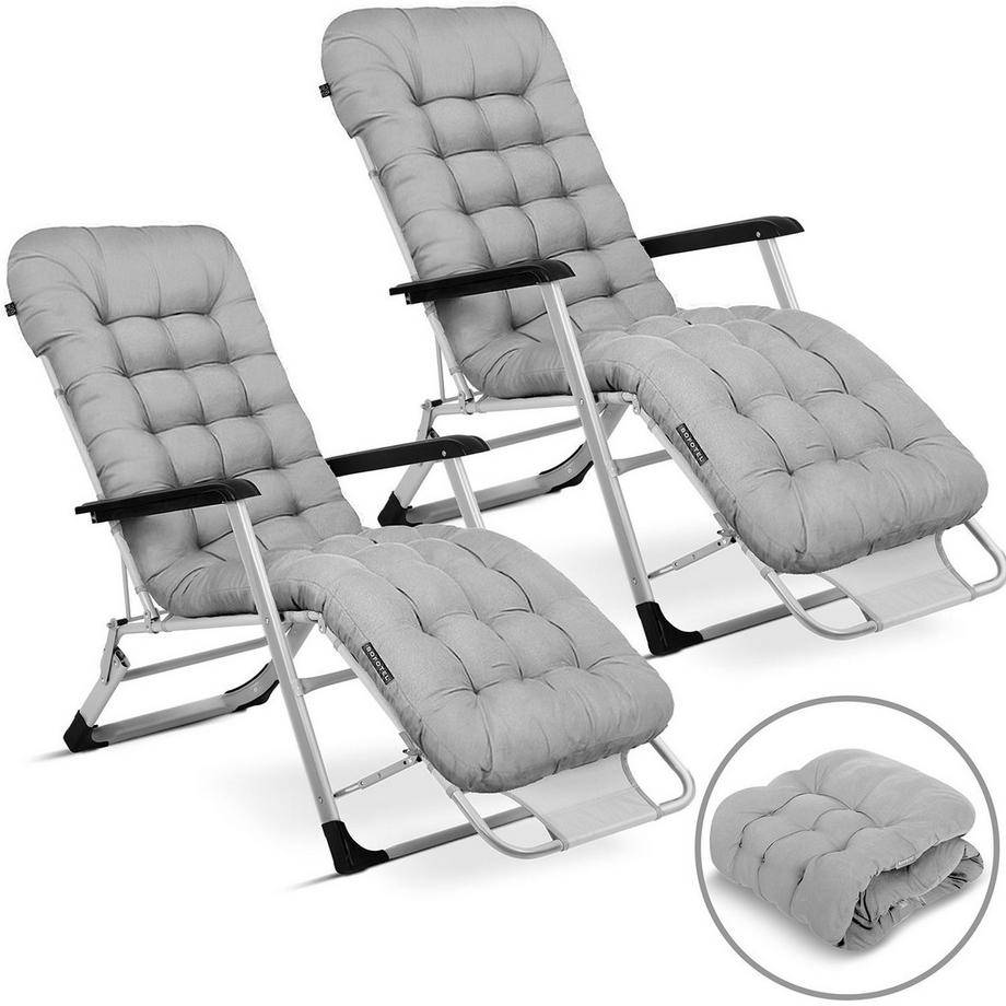 B2X Klappbare Gartenliege mit Kissen, 2er-Set  