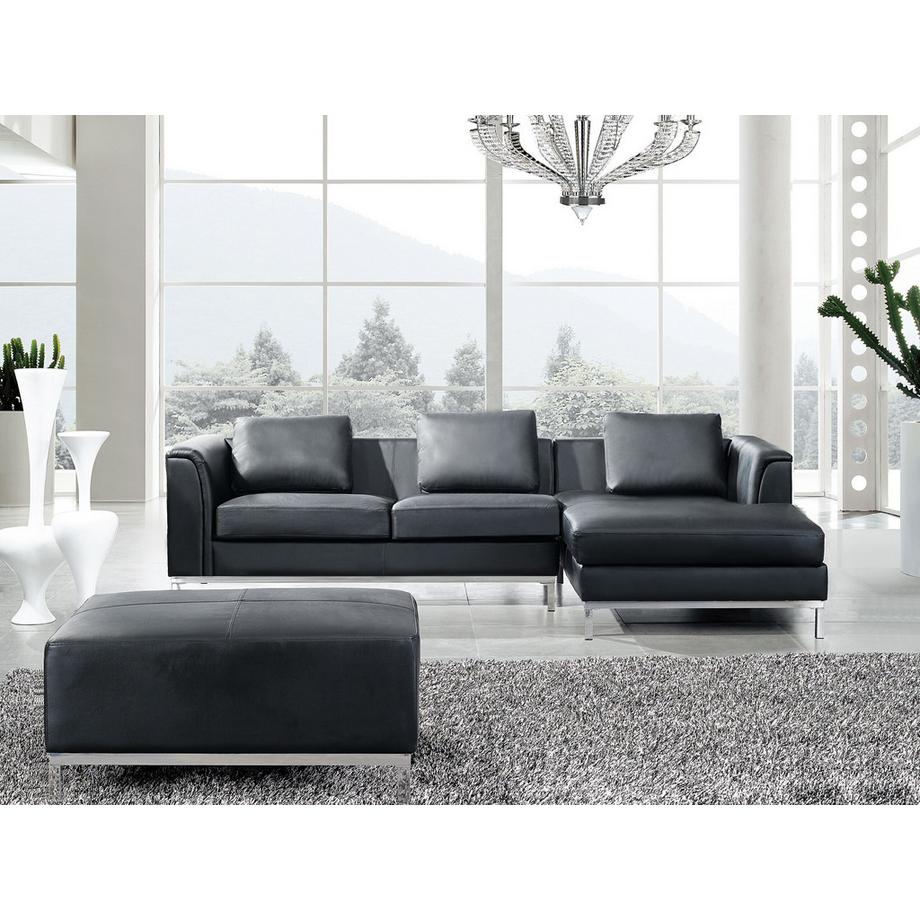 Beliani Linksseitiges Ecksofa mit Ottomane aus Echtleder Industriell OSLO  