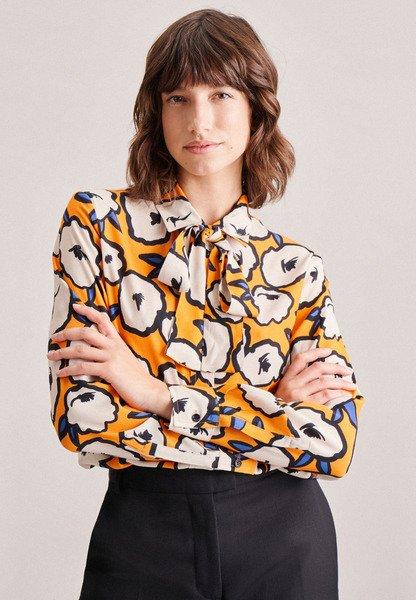 Image of Schluppenbluse Druck Langarm Kragen Damen Orange 36