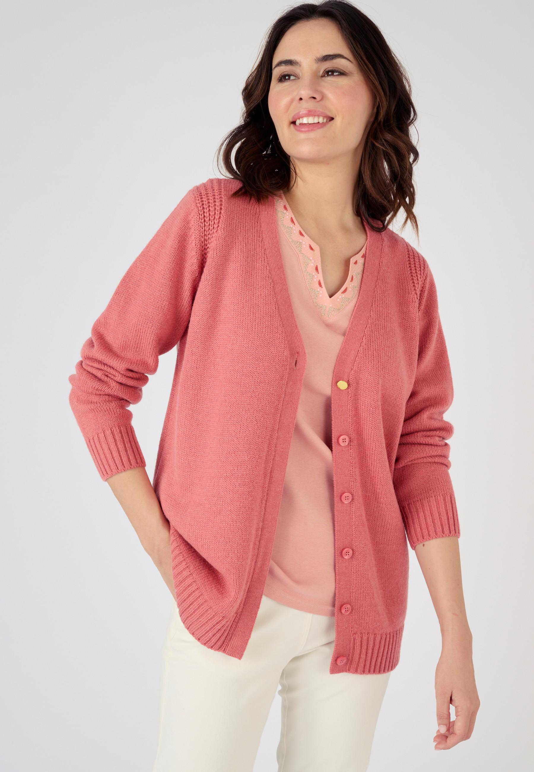 Image of Geknöpfte Strickjacke Aus Jersey Mit Warmem Wollanteil. Damen Rosa 42/44