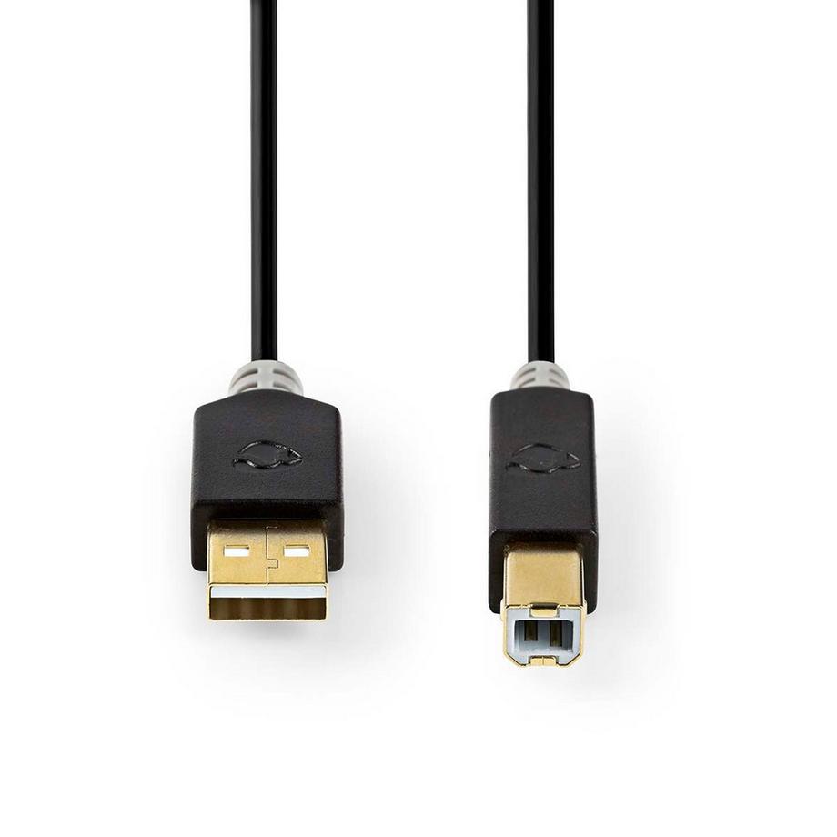 Nedis  Câble USB | USB 2.0 | USB-A mâle | USB-B mâle | 480 Mbps | Plaqué or | 1,00 m | Rond | PVC | Anthracite | Boîte 