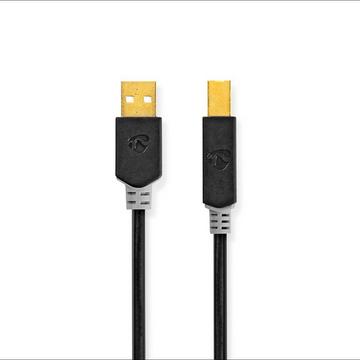 Câble USB | USB 2.0 | USB-A mâle | USB-B mâle | 480 Mbps | Plaqué or | 1,00 m | Rond | PVC | Anthracite | Boîte