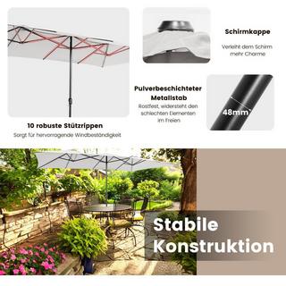 Northix Doppelsonnenschirm 426 x 265 cm Rechteckiger Sonnenschirm UV Schutz Beige  