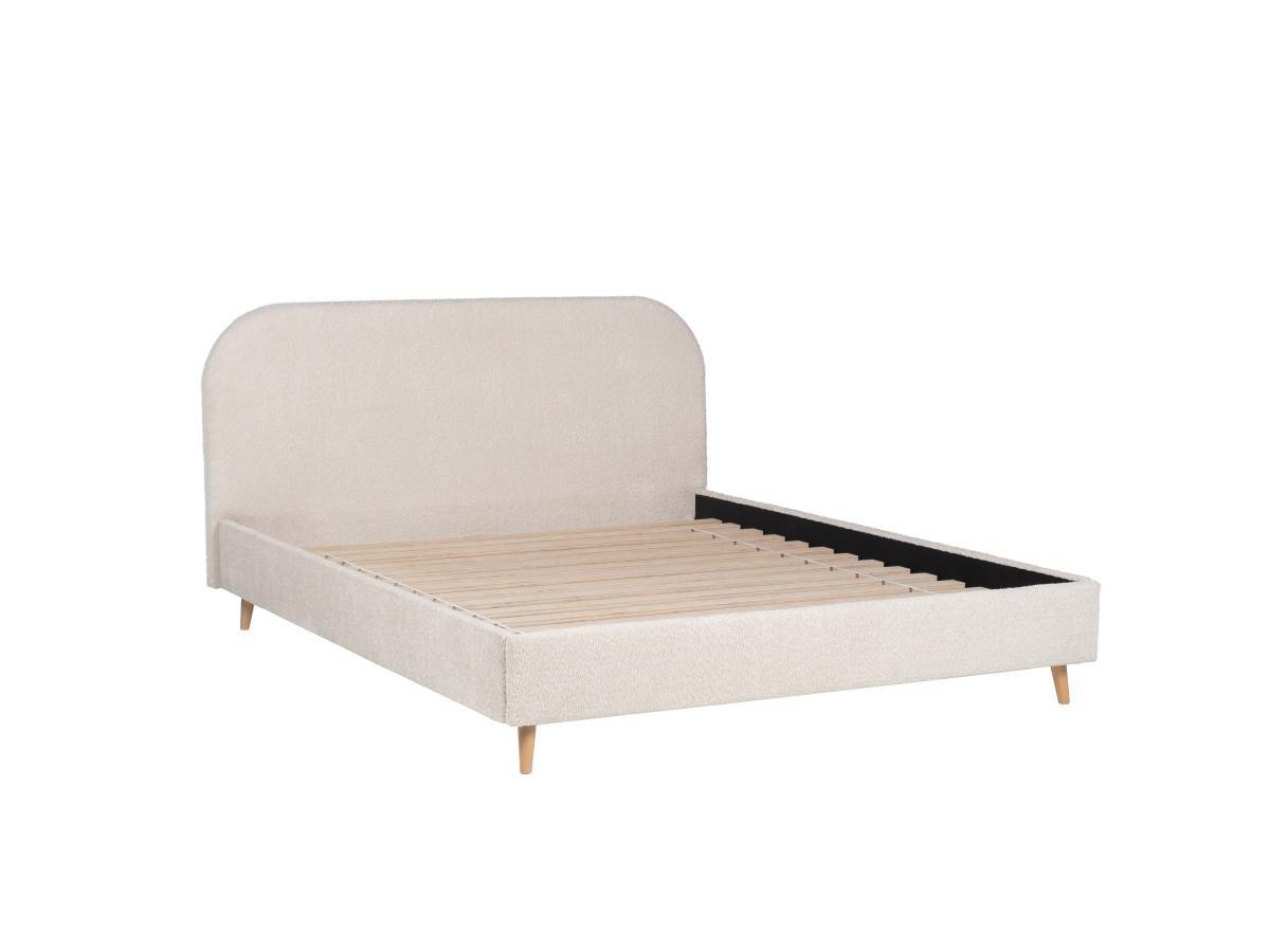 Vente-unique Polsterbett + Matratze - 140 x 190 cm - Bouclé-Stoff - Naturweiß - SANTADI  