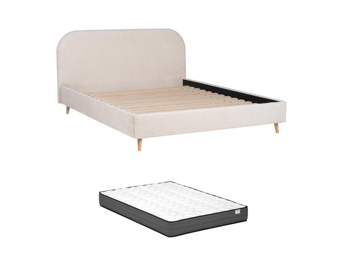 Image of Polsterbett + Matratze - 140 x 190 cm - Bouclé-Stoff - Naturweiß - SANTADI Polsterbett + Matratze - 140 x 190 cm - Bouclé-Stoff - Naturweiß - SANTADI